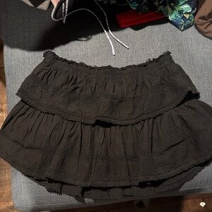 LoveShackFancy Black Tiered Mini Skirt with Ruffle Layers